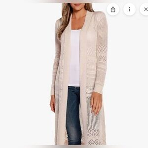 Belldini Cream Long Open-Front Cardigan
